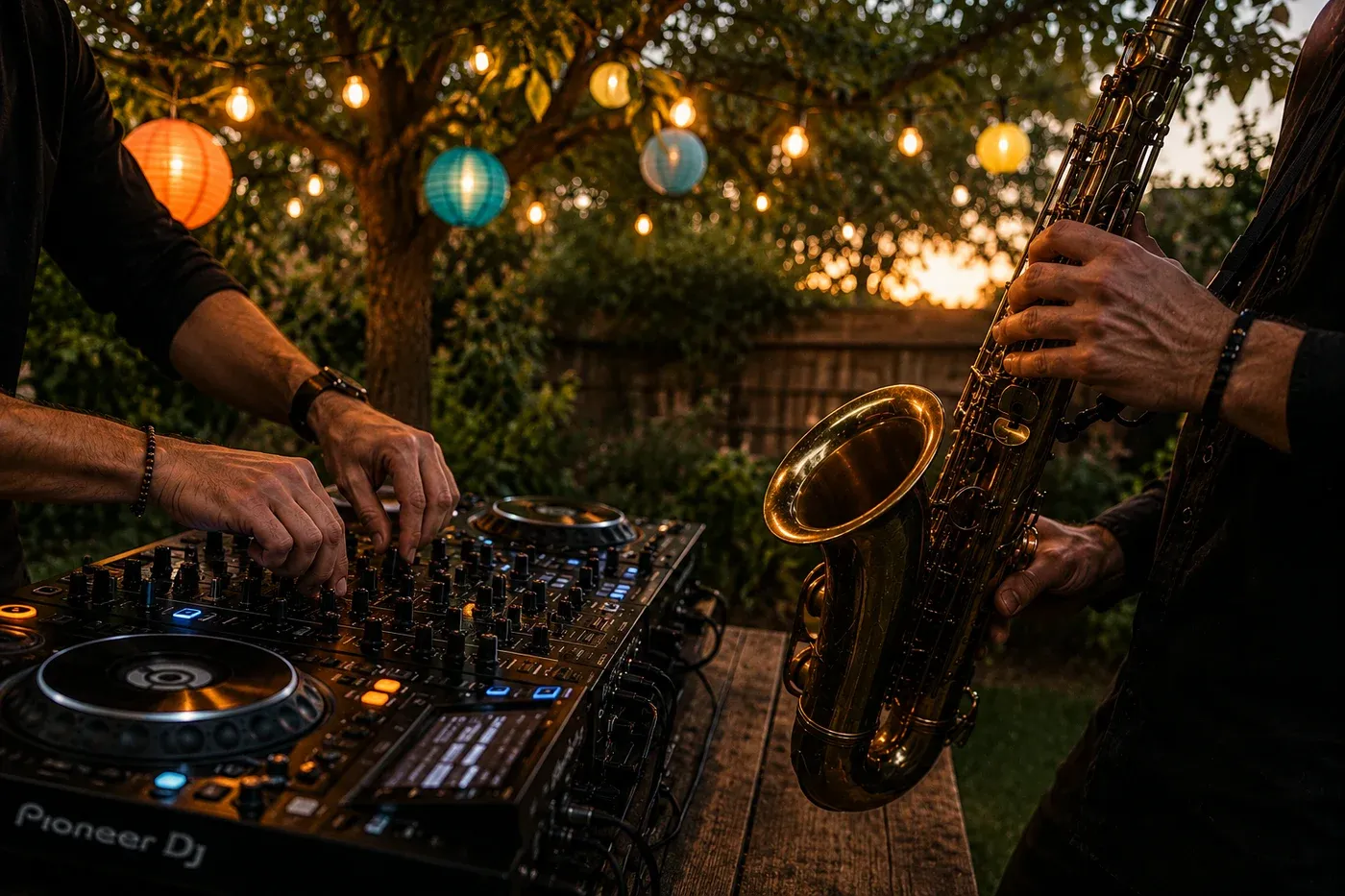 DJ og saxofon til havefest